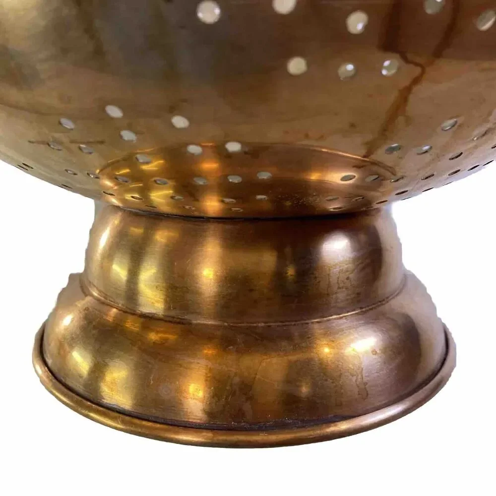 Antique Copper Strainer Colander 12” Riveted Brass Handles Pedestal Patina Korea
